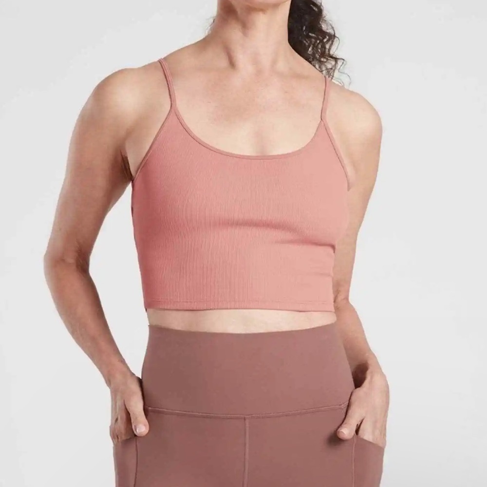 Athleta Karma Powervita Rib Twist Back Cropped Tank Top Pink Size Small